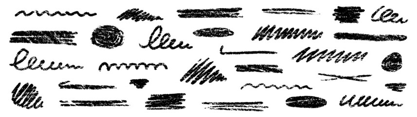 Fototapete - Chalk brush underline stroke set. Crayon marker highlight scribble stroke. Vector hand drawn brush underline element set for accent, crayon texture emphasis element. Rough chalk vector illustration