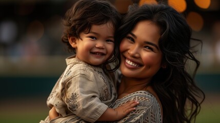 mother and son hugging in the park