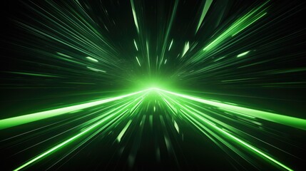 Canvas Print - Motion neon green lights speeding through space. Swirling glowing streaks in the sky. Disco flashing rays of bursting light.	