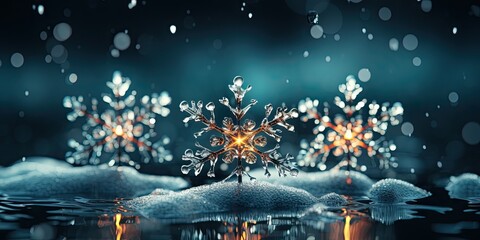 Wall Mural - sparkling snowflake winter background. detailed dancing ice crystals at christmas in glowing colors.