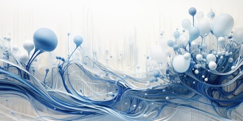 Canvas Print - Abstract artistic 3D liquid swirl art. Blue and white liquid ripple movement. Texture splash background wave wallpaper.