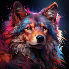 Naklejka na meble Digital paint of a wolf style neon design