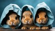 three little rabbits with hats or headscarves