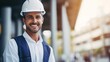 Portrait of Smiling Professional Engineer Wearing Safety Uniform and Hard Hat