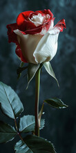 A White And Red Rose On A Dark Background