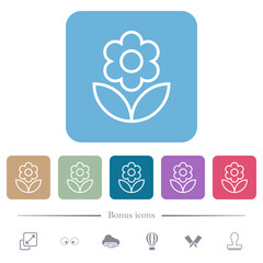 Poster - Single flower outline flat icons on color rounded square backgrounds