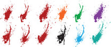 Collection Of Various Grunge Abstract Green, Red, Black, Orange, Purple, Wheat Color Splatter Paint Brushstroke