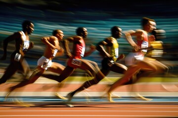 Blurred running race group of runners on racetrack for background. ai generative