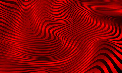 Poster - Abstract luxury red background with 3D wave pattern. Elegant red metallic background with curved lines. Optical illusion art. Striped modern background for poster, cover, branding,banner. Vector EPS10