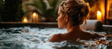 Stunning Lady Unwinding In A Spa Jacuzzi.