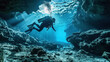 scuba diver in the cave underwater