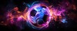 © original logo - A soccer ball With fire effects on the side in beautiful orange blue and purple. Generative AI