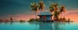 A house standing under a coconut tree on the beach, a beautiful place to travel. Generative AI