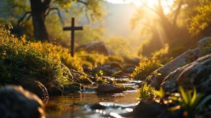 Christian Cross in Natural Setting