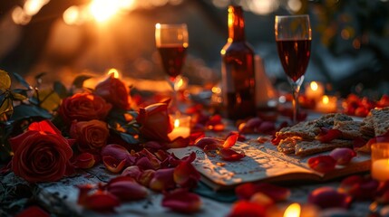 Poster - Top view photography of a romantic picnic, read 