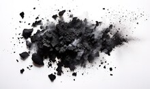 Black Charcoal Photographed From Above On A White Background. Generative AI