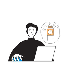 Poster - Travel concept with cartoon people in flat design for web. Man planning to visit London and researching tourist information online. Vector illustration for social media banner, marketing material.