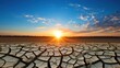 dry land and cracked soil in the dry season with views of the afternoon sun. generative AI