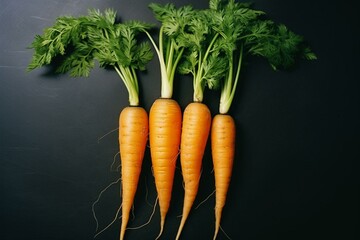 Wall Mural - fresh carrots on balck background 