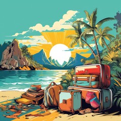 Wall Mural - A drawing represents vacation design