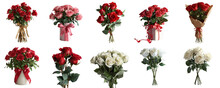 Colorful Rose Bouquets Collection In Png No Background For Valentine Decoration. Created Using Generative AI.