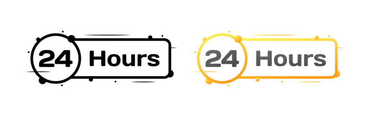 Poster - 24 hours signs. Flat, yellow, 24 hours sign icons. Vector icons