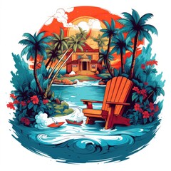 Wall Mural - A drawing represents vacation design