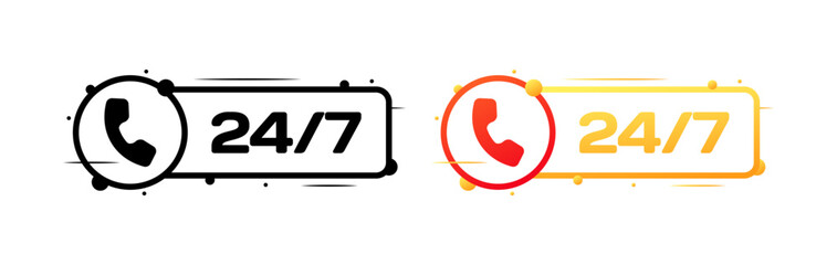 Poster - 24/7 icons. Flat, color, handset icon, 24/7 buttons. Vector icons
