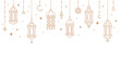 Ramadan kareem arabian lanterns and lamps border. Middle east antique kerosene hanging light underline or border, mosque ancient gas lamp or muslim ramadan karem lantern vector divider or separator