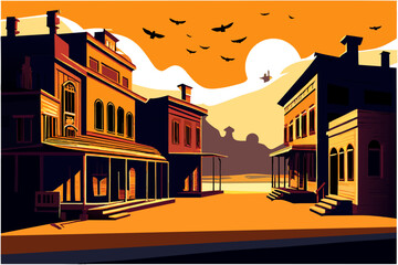 Old west ghost town. vektor icon illustation