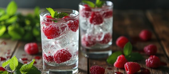 Wall Mural - Sparkling water with summer raspberry flavor