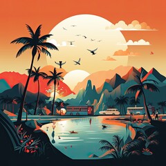 Wall Mural - A drawing represents vacation design