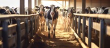 Herd Of Cows In A Pen On A Farm, Dairy Cows