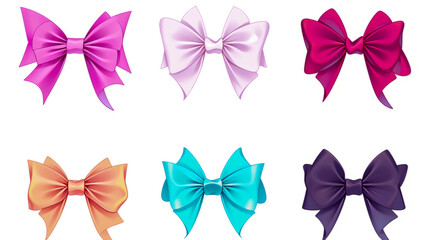 Set of vibrant gift bows in various colors. Ideal for birthday, holiday, or special occasion designs.