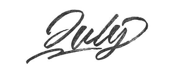 Poster - Month July written in brush script font with marker ink effect isolated on transparent background