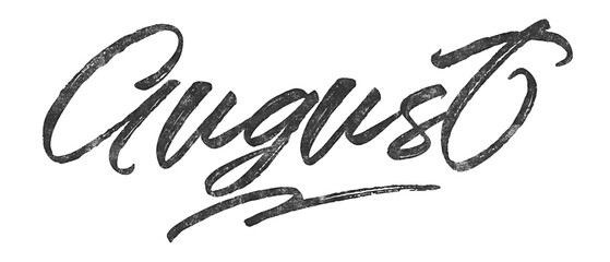 Poster - Month August written in brush script font with marker ink effect isolated on transparent background