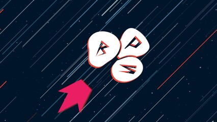 Poster - Divination stones symbol flies through the universe on a jet propulsion. The symbol in the center is shaking due to high speed. Seamless looped 4k animation on dark blue background with stars
