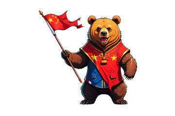 Canvas Print - Funny Bear Wearing Chinese Flag (PNG 10800x7200)