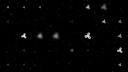 Poster - Template animation of evenly spaced spinner symbols of different sizes and opacity. Animation of transparency and size. Seamless looped 4k animation on black background with stars