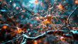 Neurons activity. Synapses and axones transmitting electrical signals. AI generated