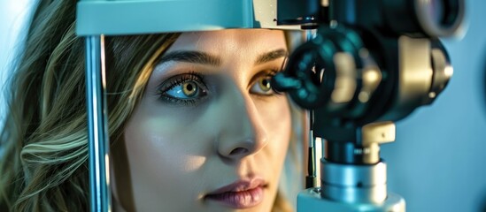 Woman receiving optometrist eye exam