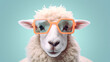 Creative animal concept. Sheep lamb in sunglass