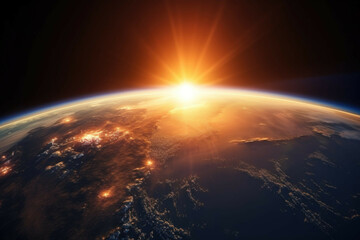 Wall Mural - a view of the earth from space, with the sun in the background