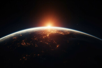 Wall Mural - a view of a planet from space, with the sun in the background