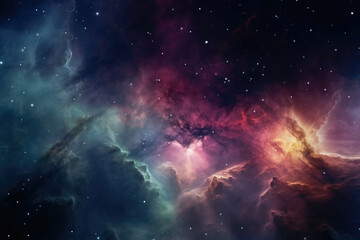 Wall Mural - a closeup shot of a mysterious, glowing and colourful nebula in space