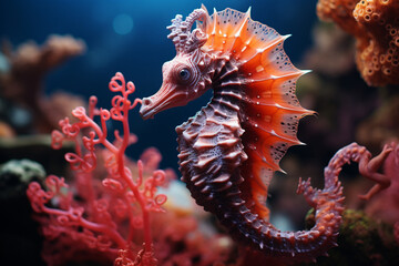 Poster - A seahorse with a body made of coral.