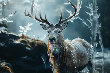 Poster - A deer with antlers made of ice.