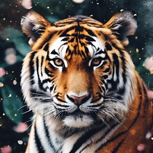 AI Generated Illustration Of A Bengal Tiger Portrait Against Bokeh Background