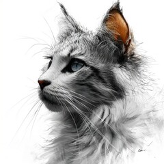 Poster - AI generated illustration of a striking black and white art of a beautiful cat with blue eyes