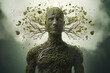 A visual metaphor of a person as a tree, with microbes forming the branches and leaves.